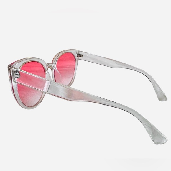 GrinderPUNCH Oversized Clear Cat Eye Pink Ombre Color Lens Fashion Sunglasses - Picture 7 of 9